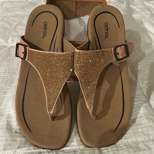 AETREX Rae adjustable thong sandals blush tan gold sz 41= 10